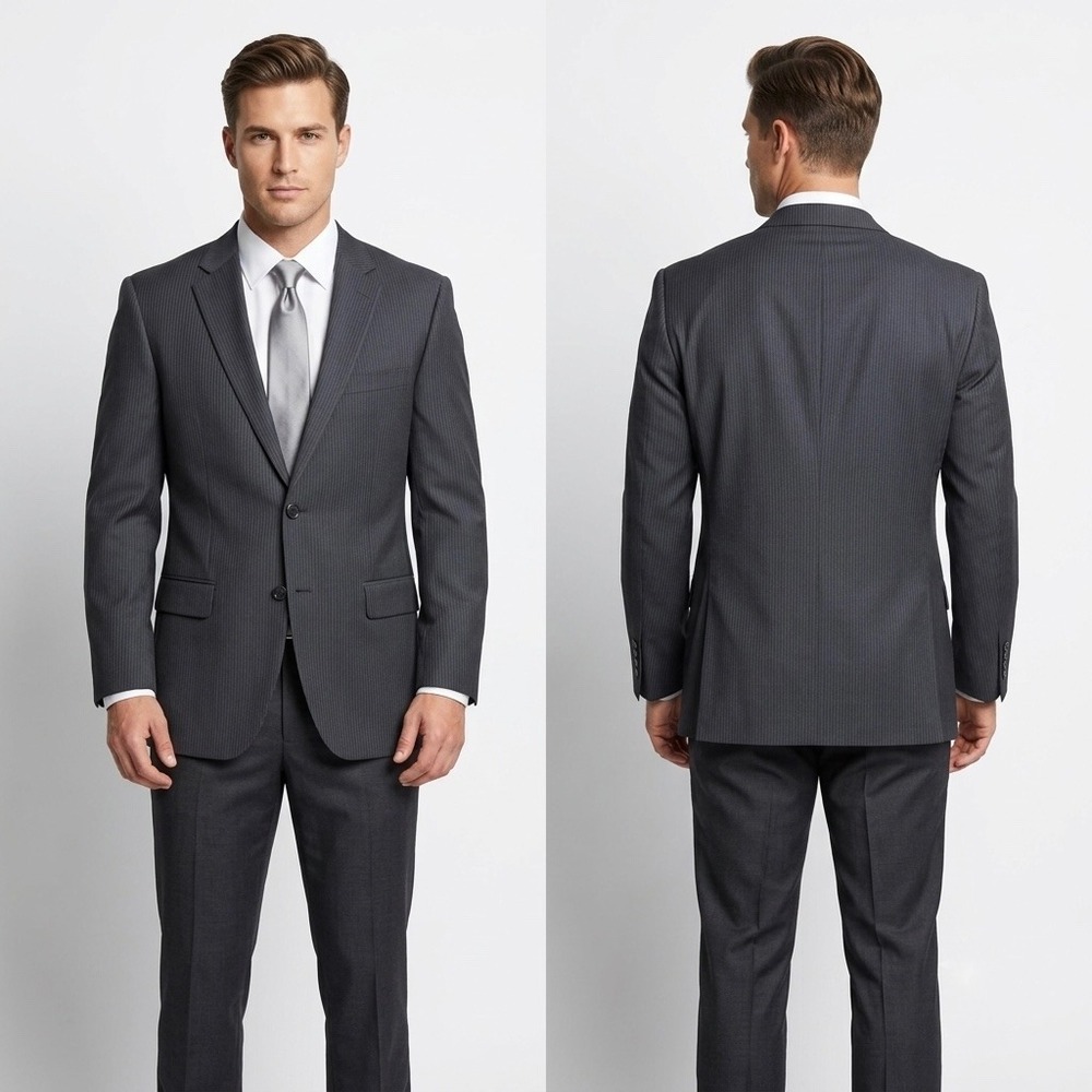 Enzo Tovare‎ Mens Jacket Blazer 40R Black Pinstripe 2 Button Vented Sport Coat